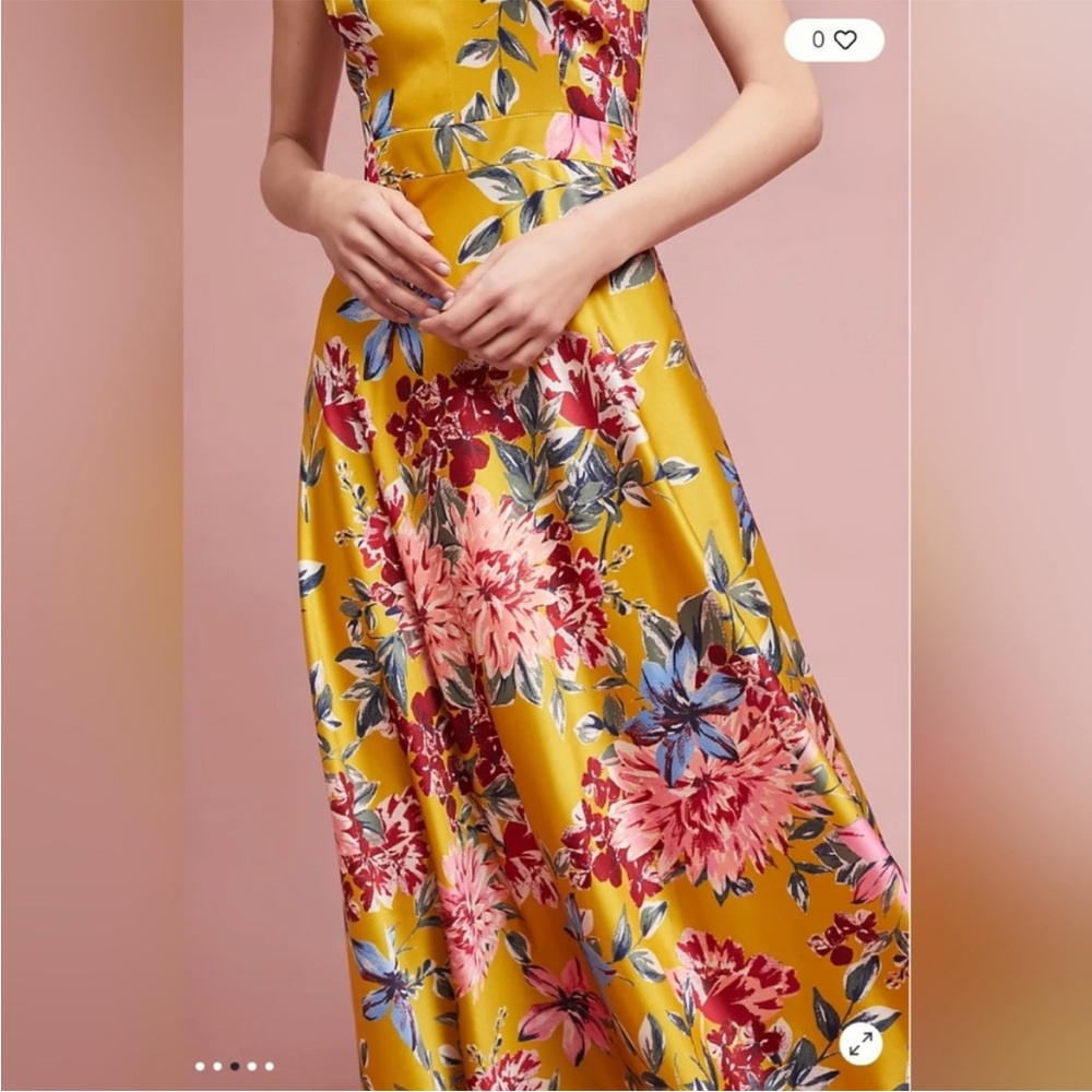 Nicole Miller Yellow Pink Floral Maxi Dress